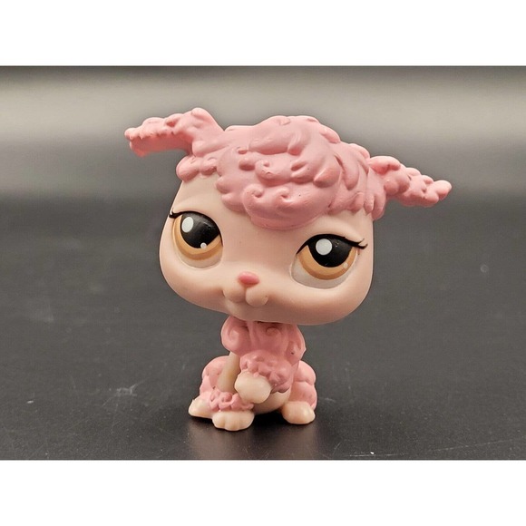Littlest Pet Shop LPS Pink French Poodle Hasbro Dog Figure Brown Eyes - Picture 10 of 10
